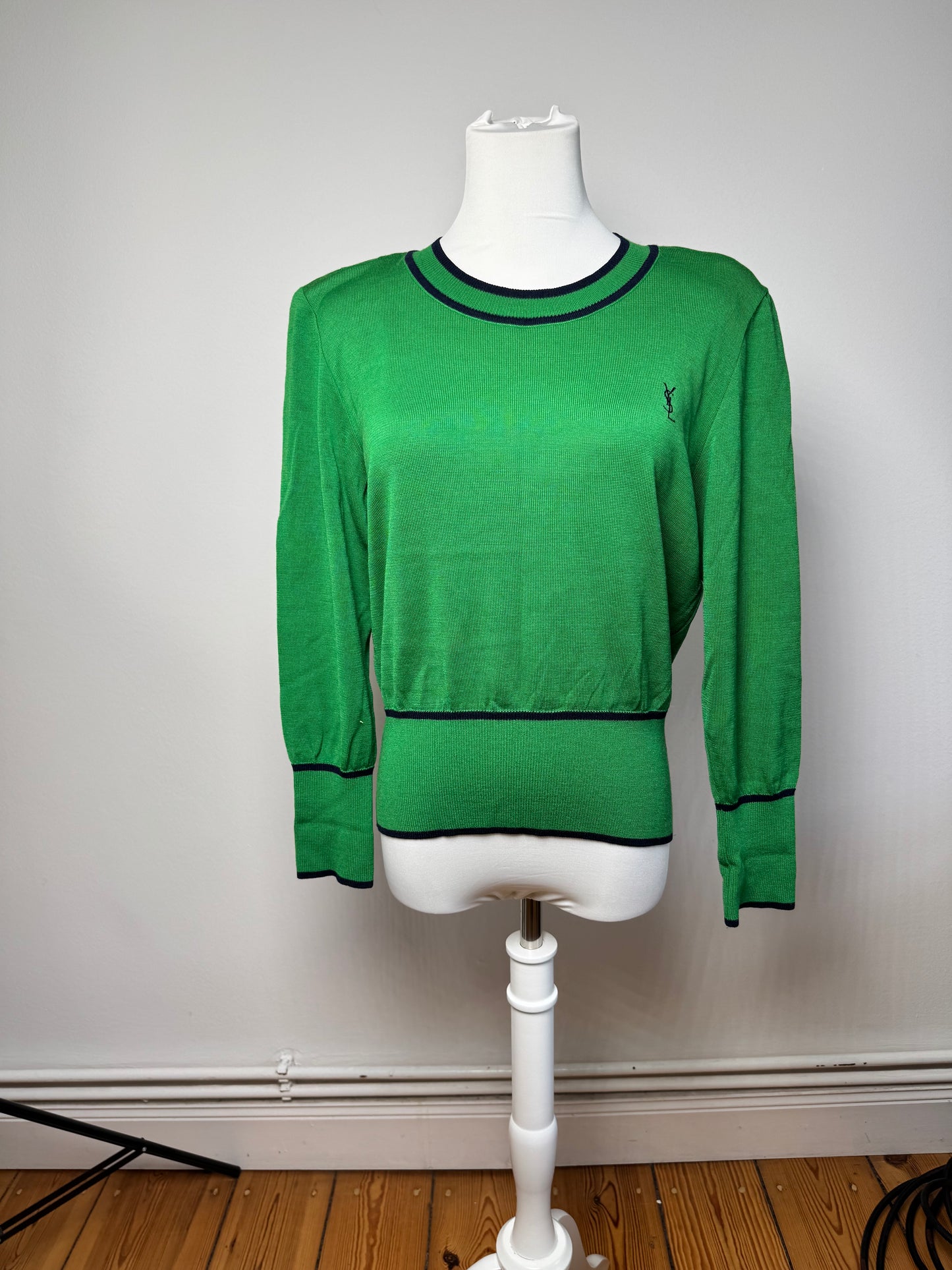 Vintage Yves Saint Laurent Crewneck Sweater Green Black M