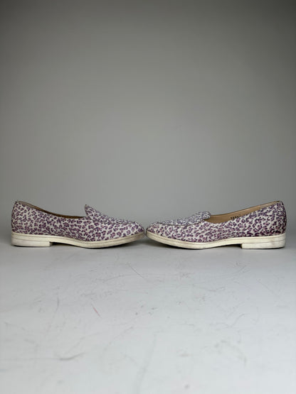 Vintage Bottega Veneta Embossed Leather Flats White Purple EU36.5