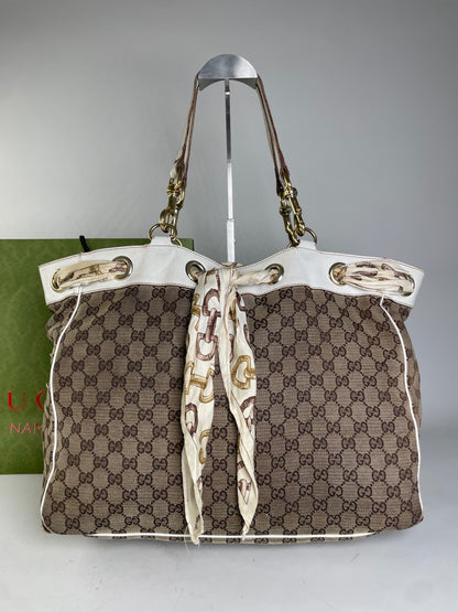 Vintage Gucci GG Supreme Canvas Tote Bag Brown Beige