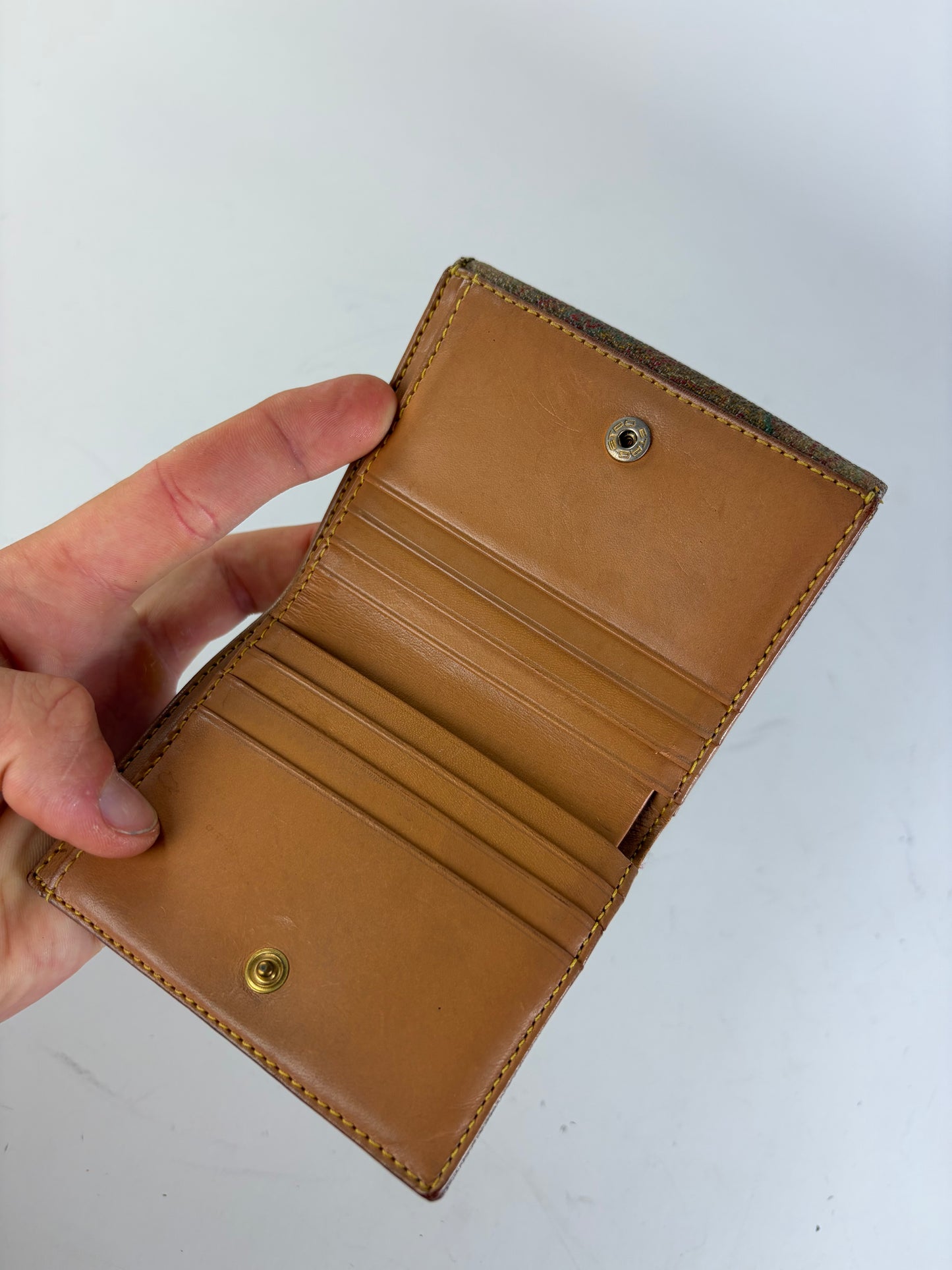 Vintage Etro Embossed Paisley Leather Wallet Rust Teal
