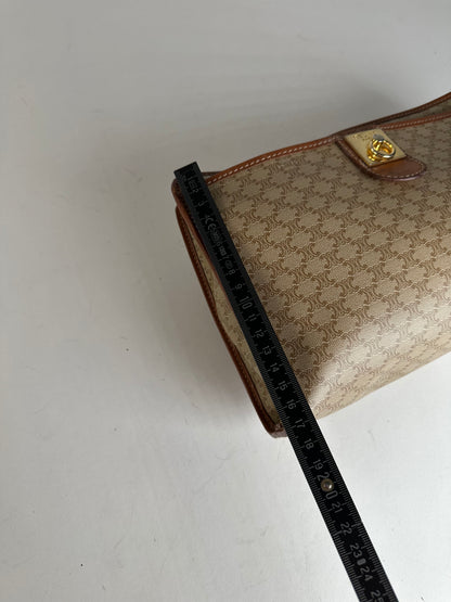 Vintage Celine Paris Leather Triomphe Monogram Clutch Beige