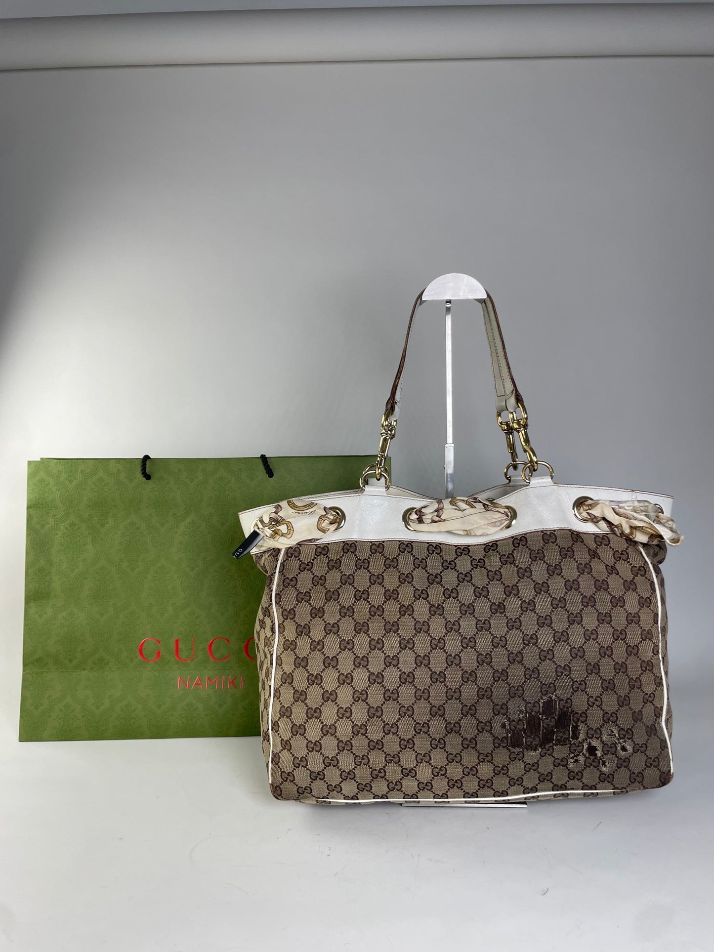 Vintage Gucci GG Supreme Canvas Tote Bag Brown Beige
