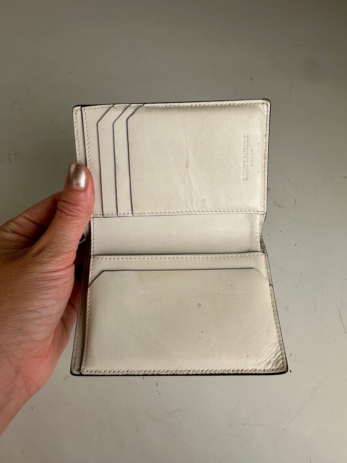 Vintage Saint Leather Wallet Cream Silver