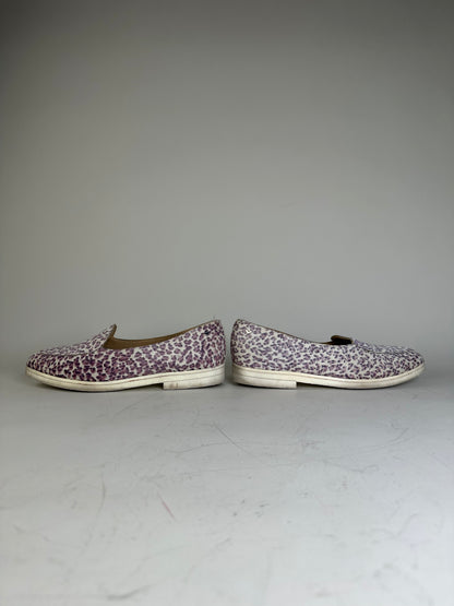Vintage Bottega Veneta Embossed Leather Flats White Purple EU36.5