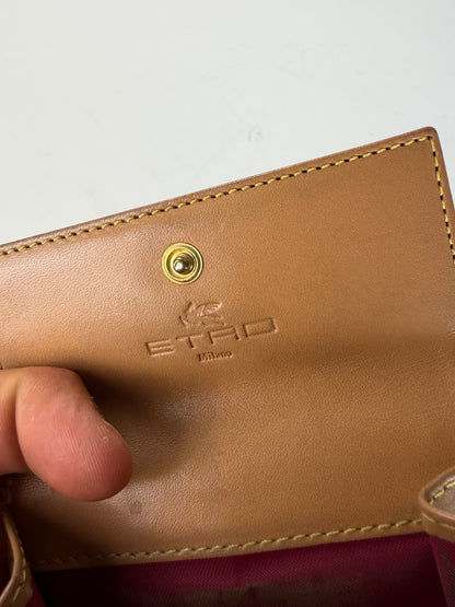 Vintage Etro Embossed Paisley Leather Wallet Rust Teal