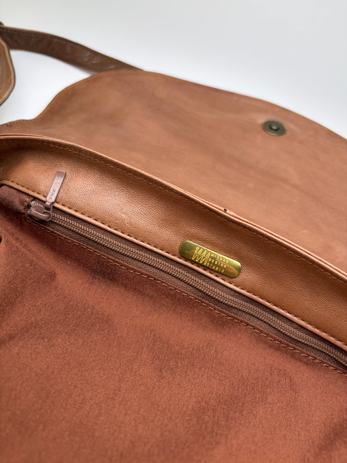 Vintage Issey Miyake Flap Crossbody Bag Brown Gold