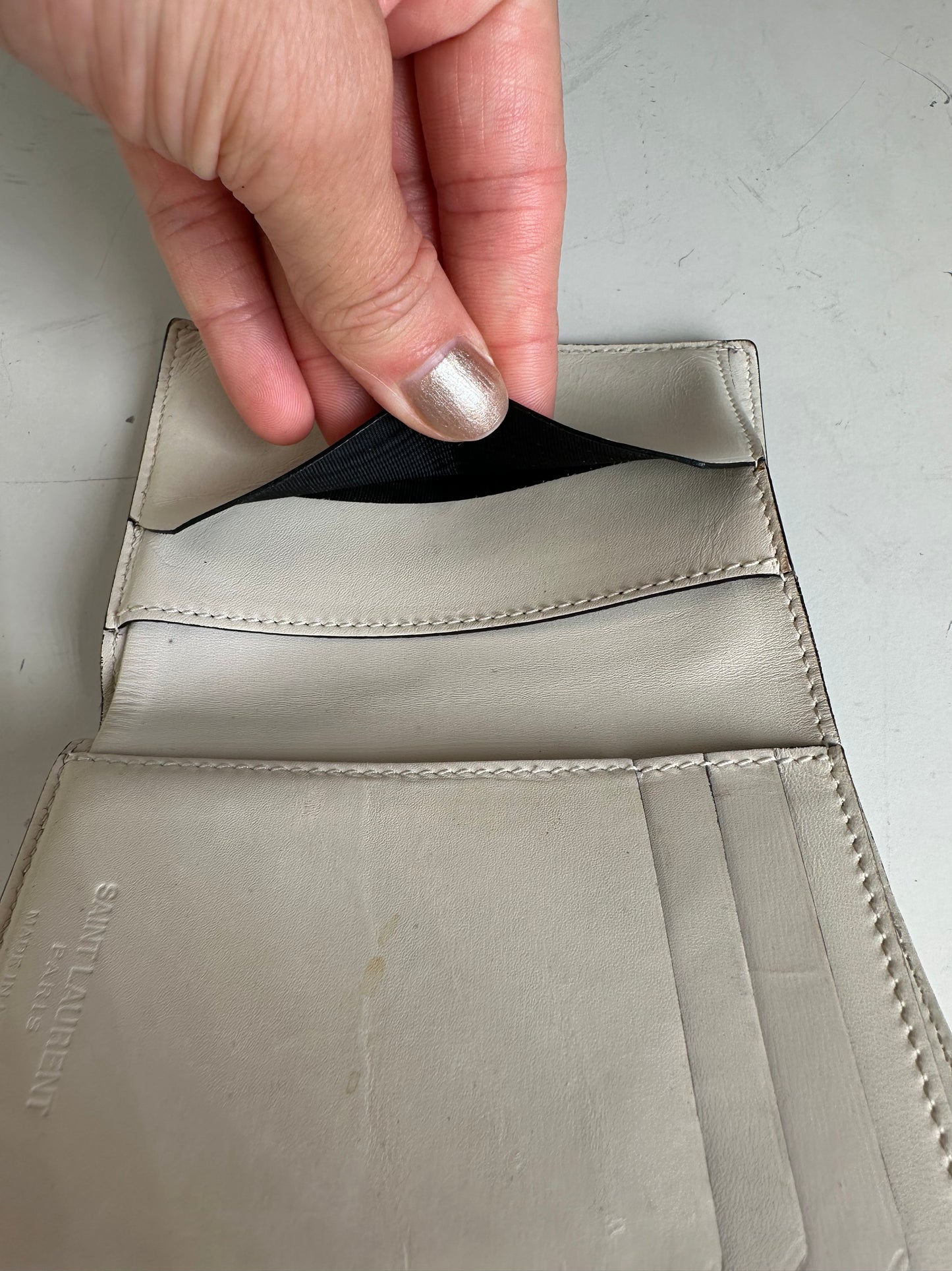 Vintage Saint Leather Wallet Cream Silver