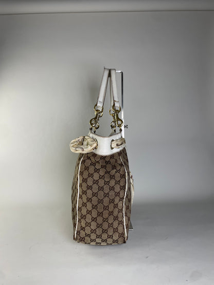 Vintage Gucci GG Supreme Canvas Tote Bag Brown Beige