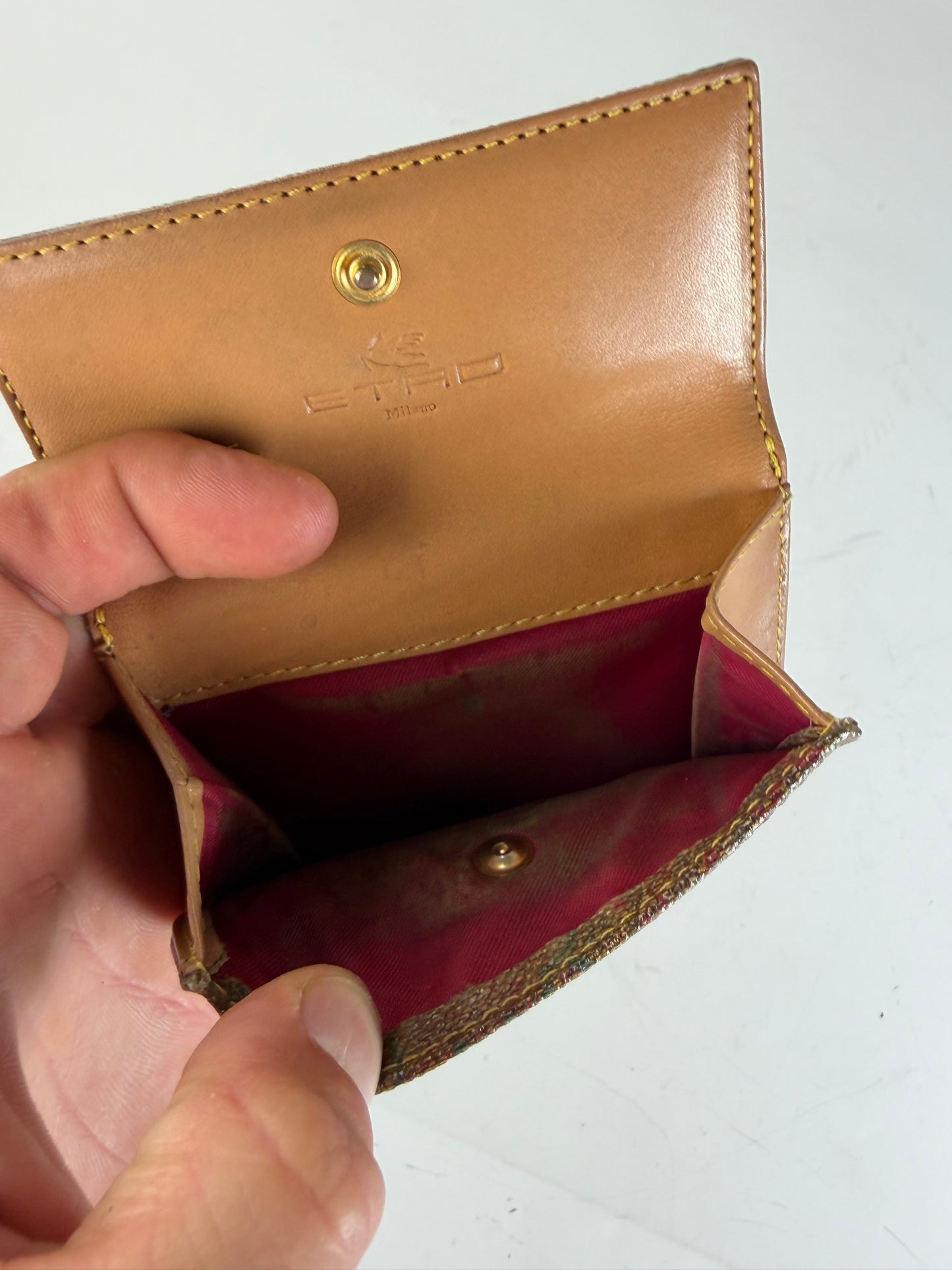 Vintage Etro Embossed Paisley Leather Wallet Rust Teal