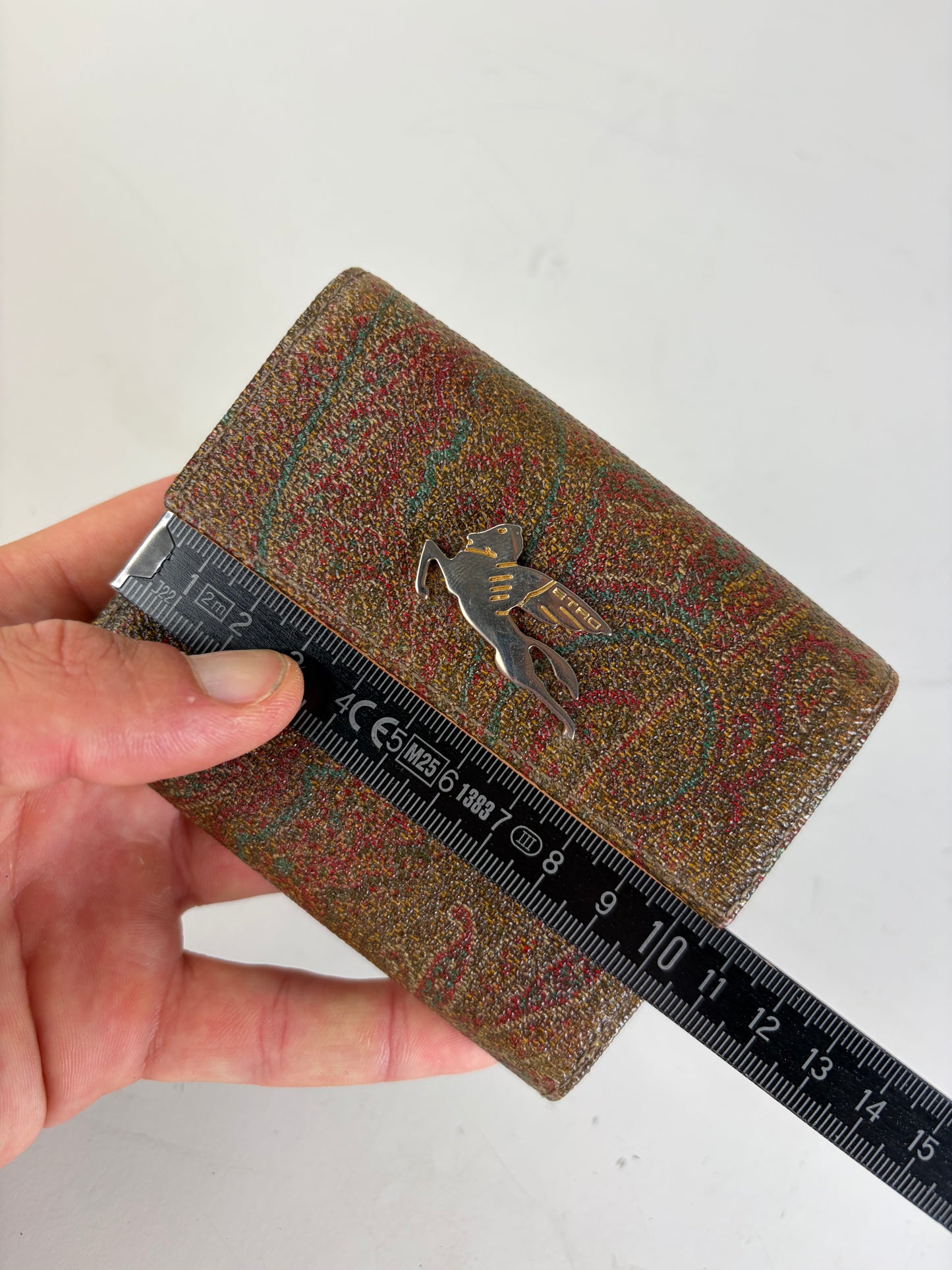 Vintage Etro Embossed Paisley Leather Wallet Rust Teal