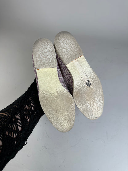 Vintage Bottega Veneta Embossed Leather Flats White Purple EU36.5