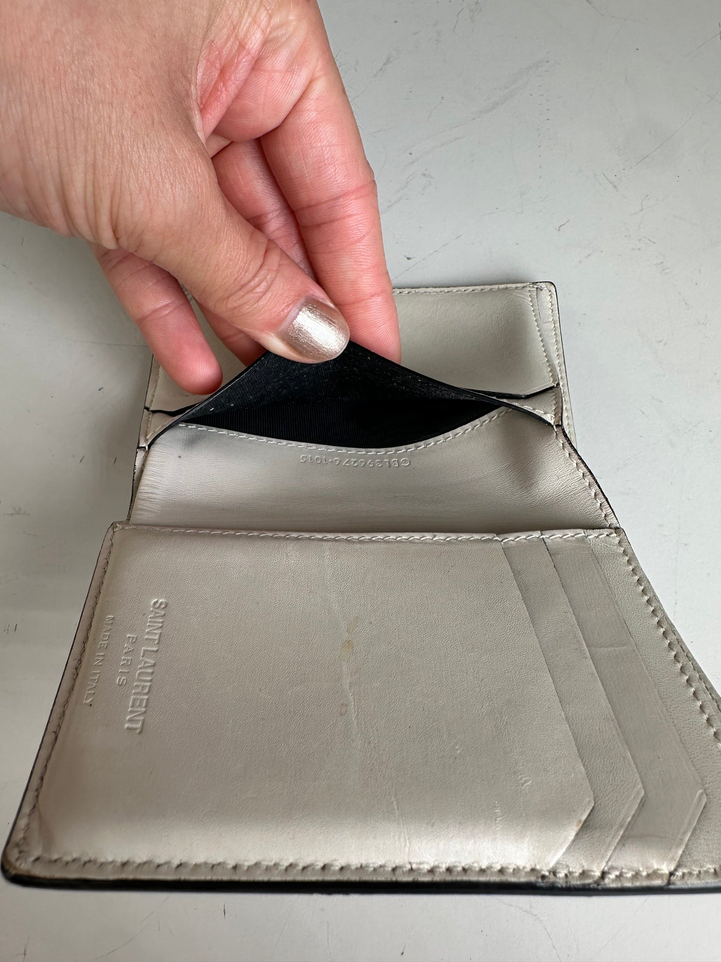 Vintage Saint Leather Wallet Cream Silver