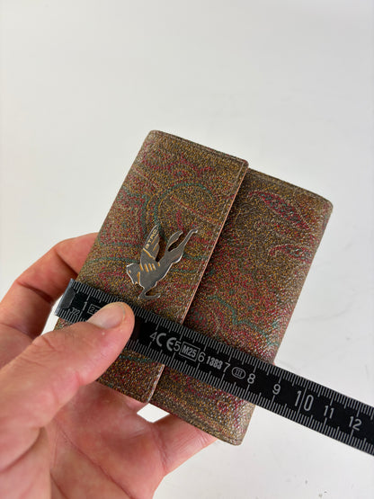 Vintage Etro Embossed Paisley Leather Wallet Rust Teal