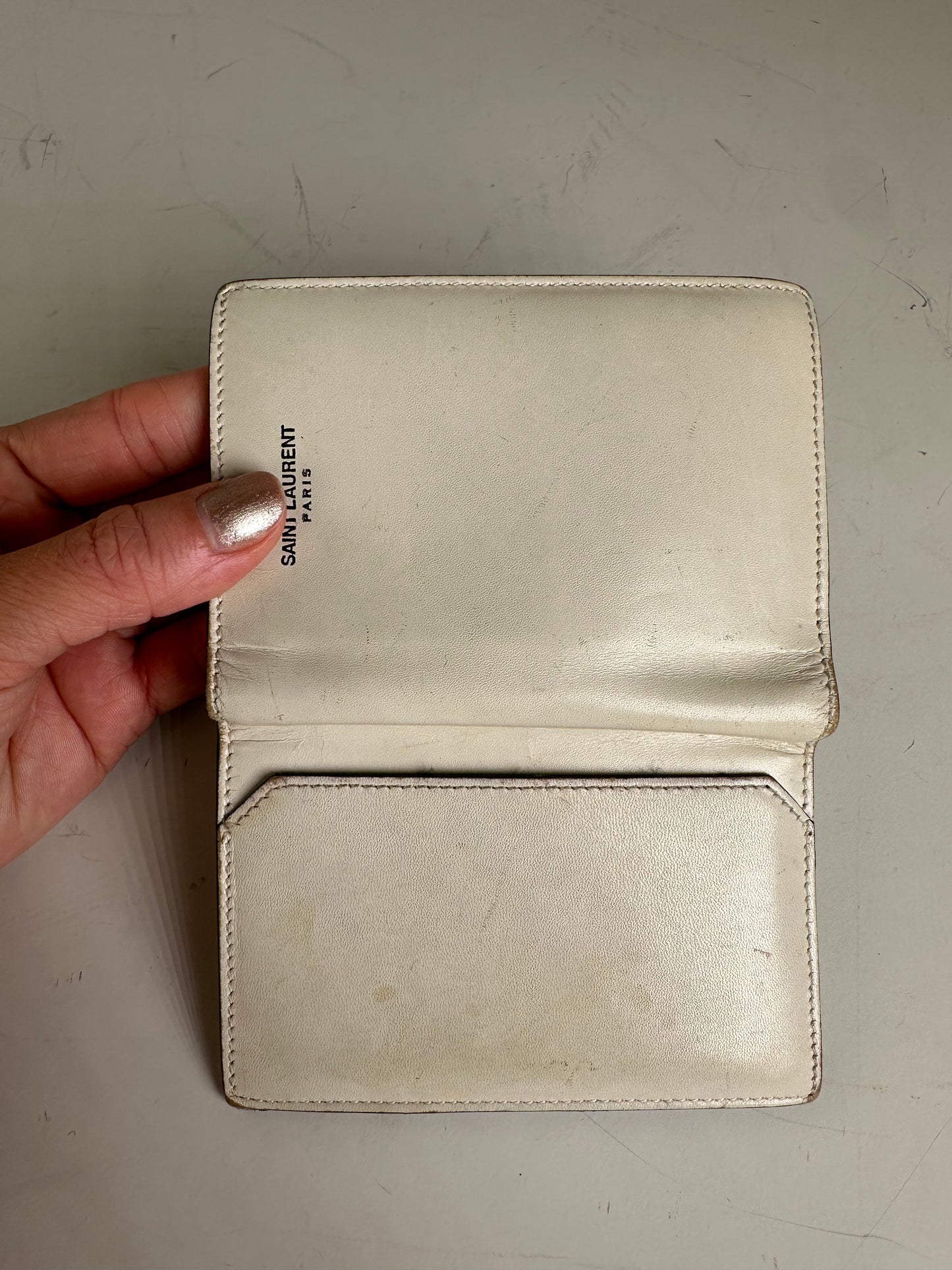 Vintage Saint Leather Wallet Cream Silver