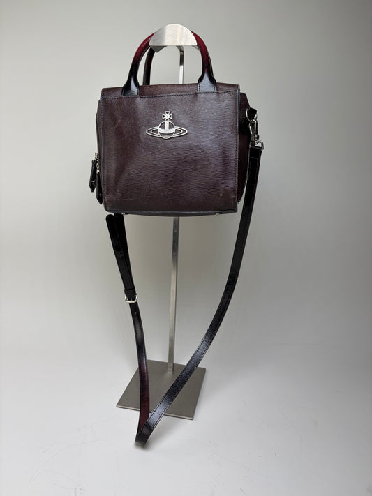 Vintage Vivienne Westwood Textured Leather Handbag Burgundy Black