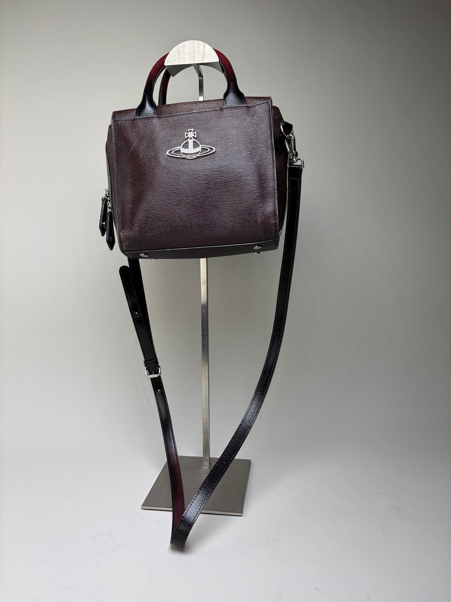 Vintage Vivienne Westwood Textured Leather Handbag Burgundy Black