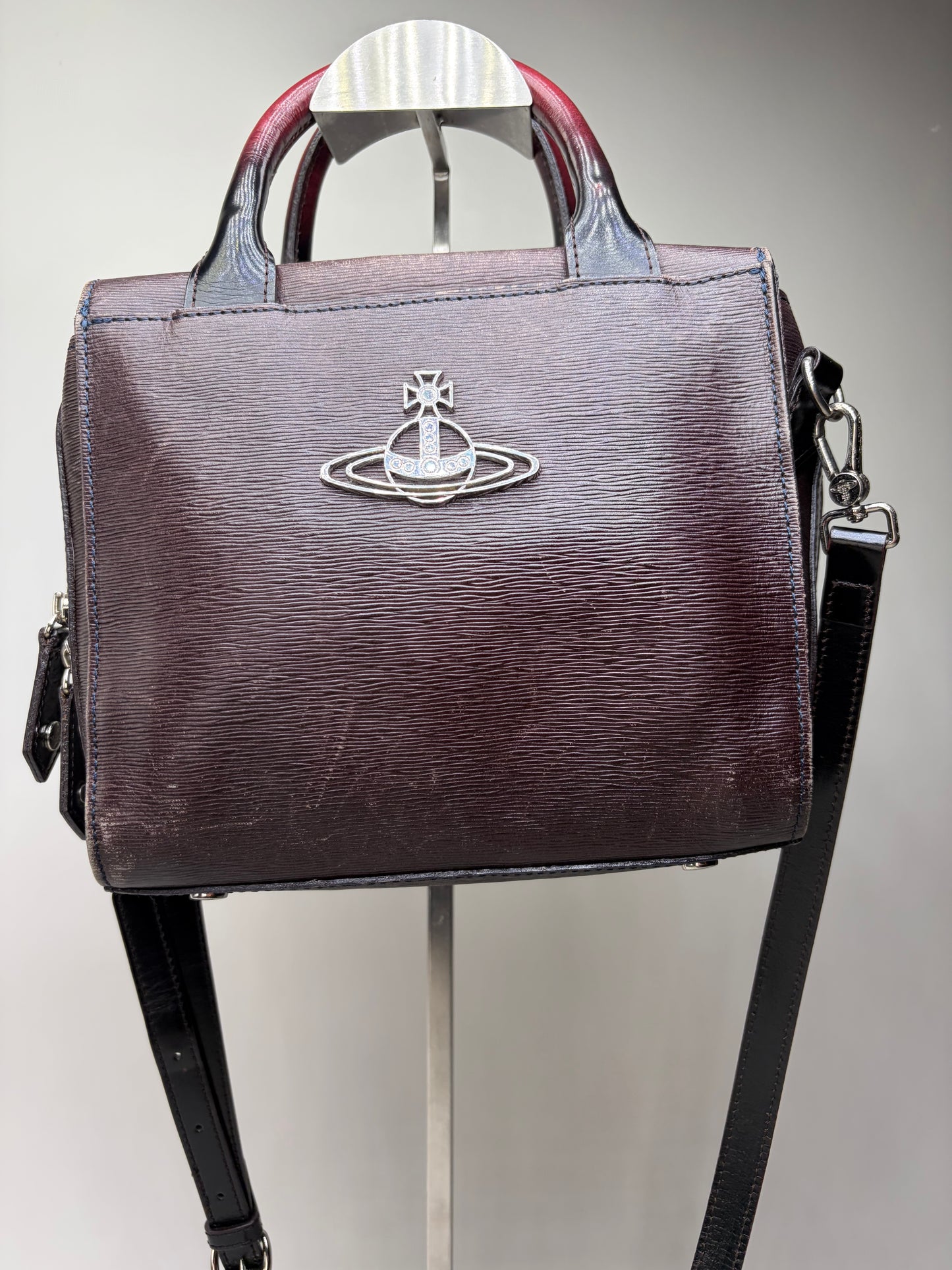 Vintage Vivienne Westwood Textured Leather Handbag Burgundy Black