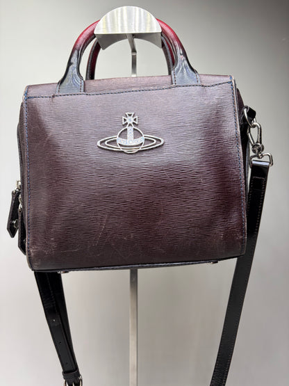 Vintage Vivienne Westwood Textured Leather Handbag Burgundy Black