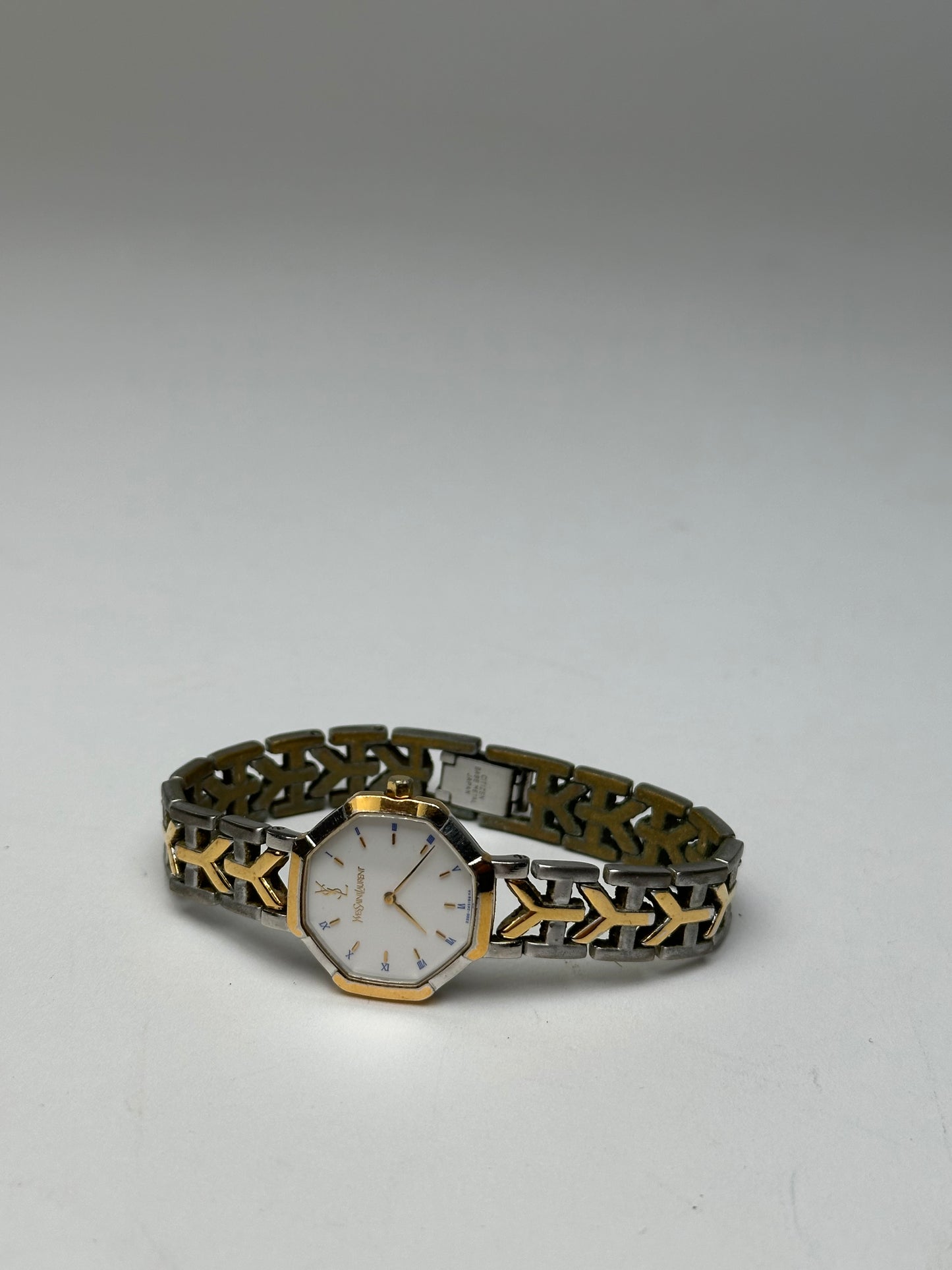 Vintage Yves Saint Laurent Two-Tone Quartz Watch Silver Gold