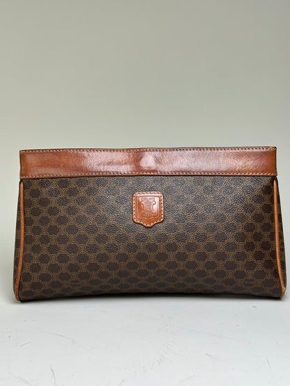Vintage Celine Coated Canvas Clutch Bag Brown Tan Gold
