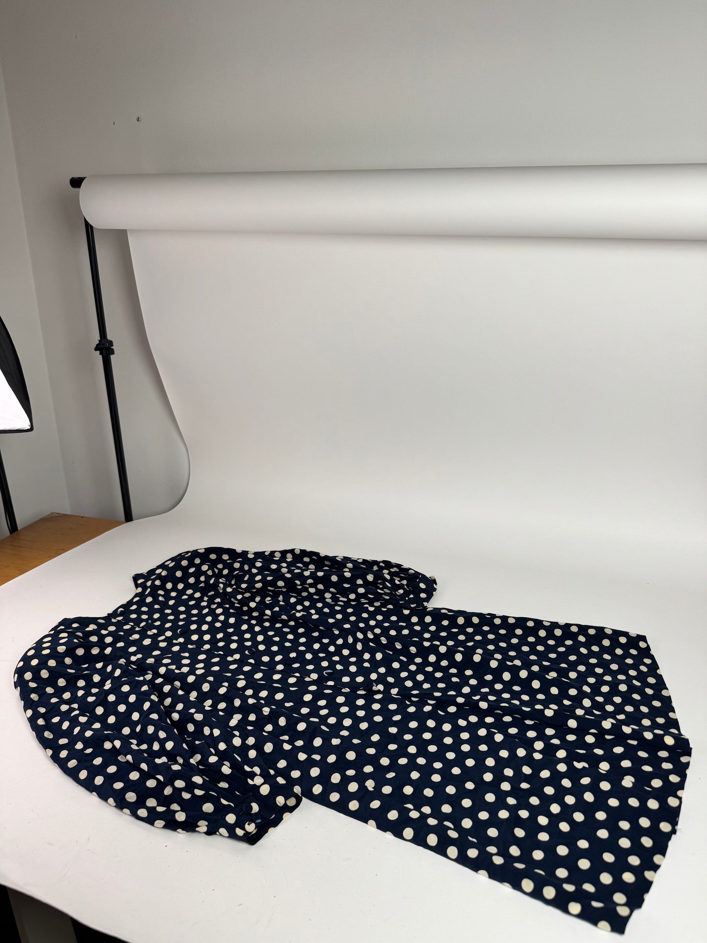 Vintage Dior polkadot Silk Dress navy White L