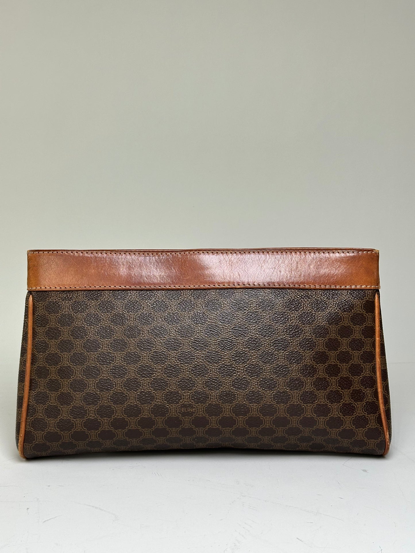 Vintage Celine Coated Canvas Clutch Bag Brown Tan Gold