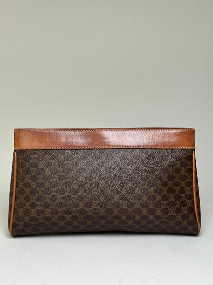 Vintage Celine Coated Canvas Clutch Bag Brown Tan Gold