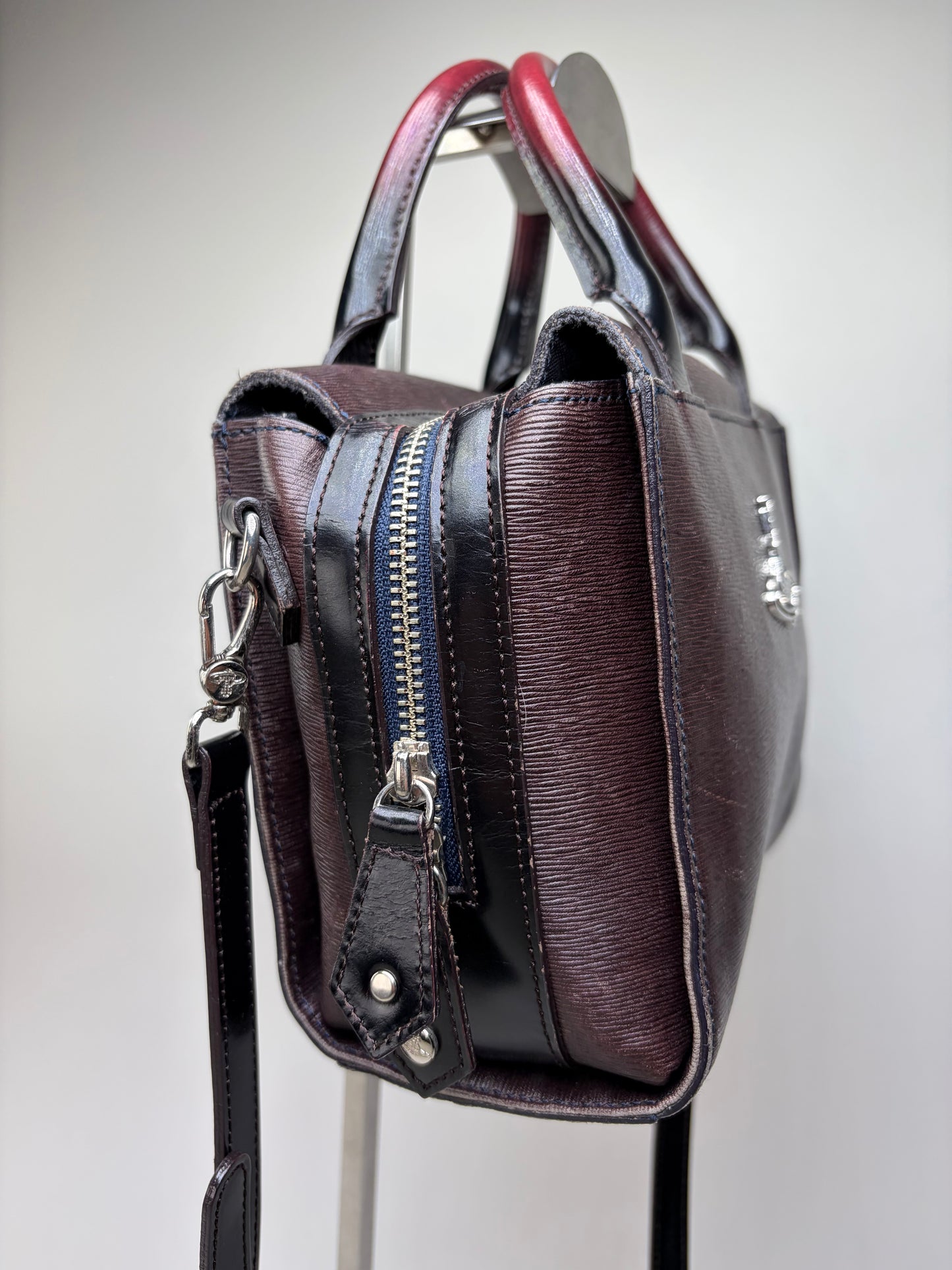 Vintage Vivienne Westwood Textured Leather Handbag Burgundy Black