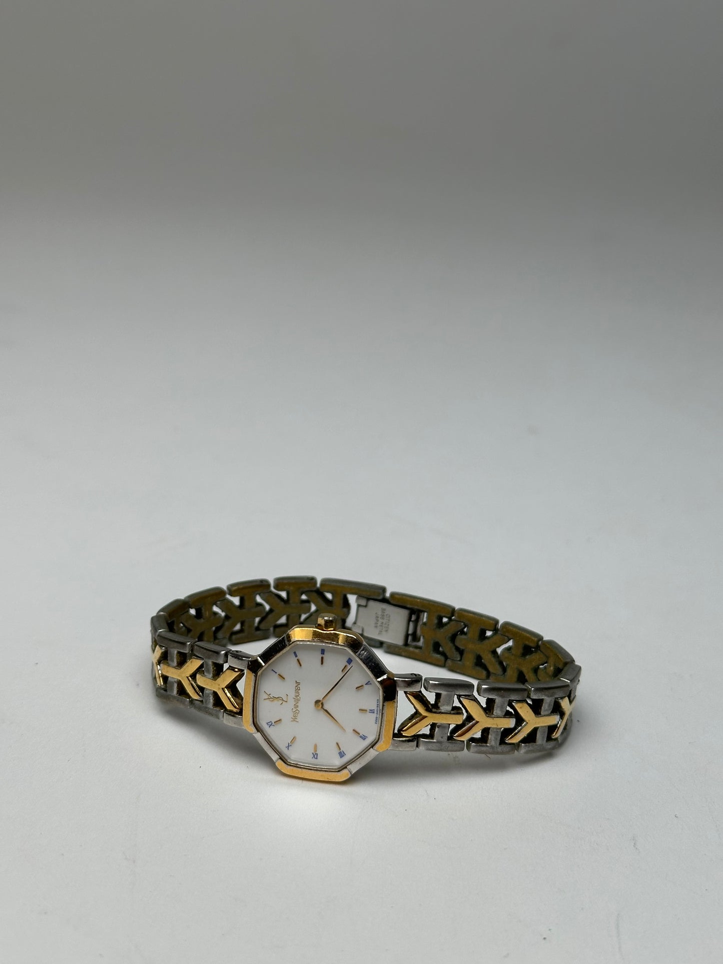 Vintage Yves Saint Laurent Two-Tone Quartz Watch Silver Gold