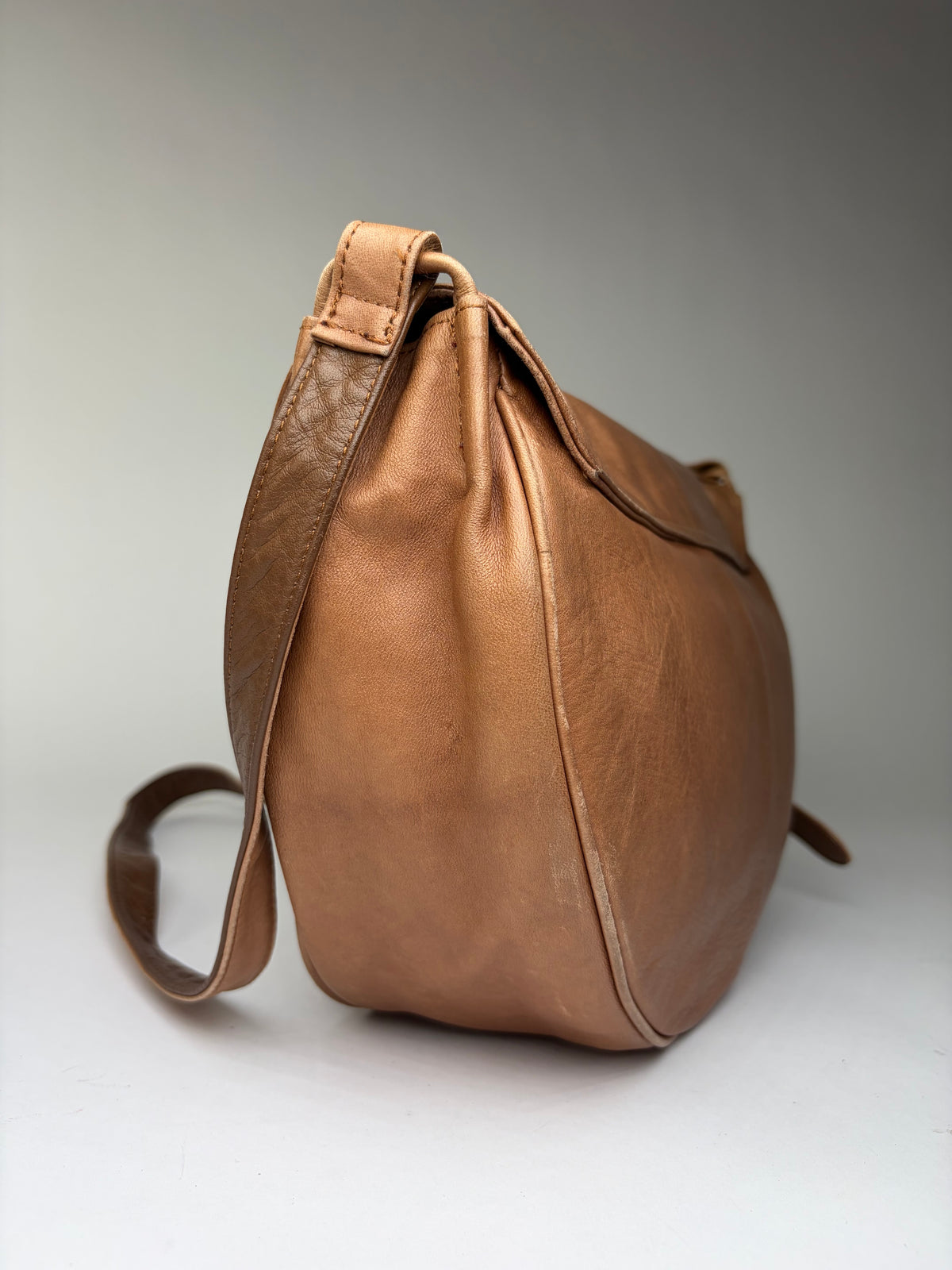 Vintage Issey Miyake Flap Crossbody Bag Brown Gold