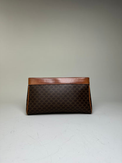Vintage Celine Coated Canvas Clutch Bag Brown Tan Gold
