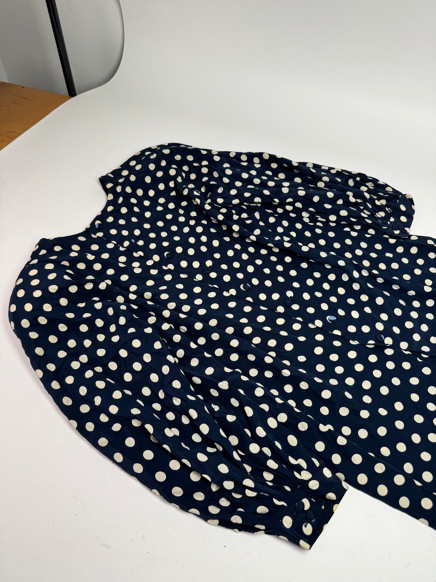 Vintage Dior polkadot Silk Dress navy White L