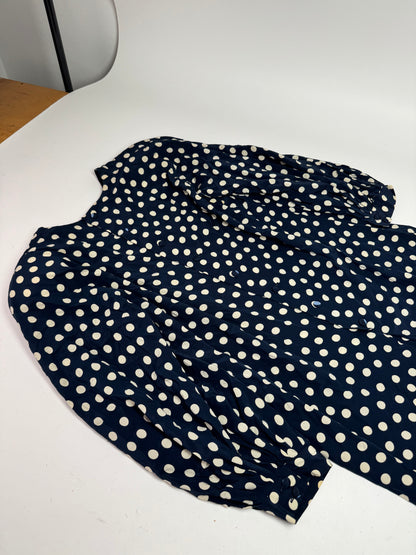 Vintage Dior polkadot Silk Dress navy White L