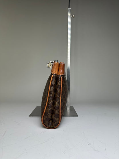 Vintage Celine Coated Canvas Clutch Bag Brown Tan Gold