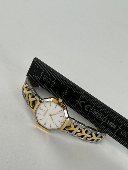 Vintage Yves Saint Laurent Two-Tone Quartz Watch Silver Gold
