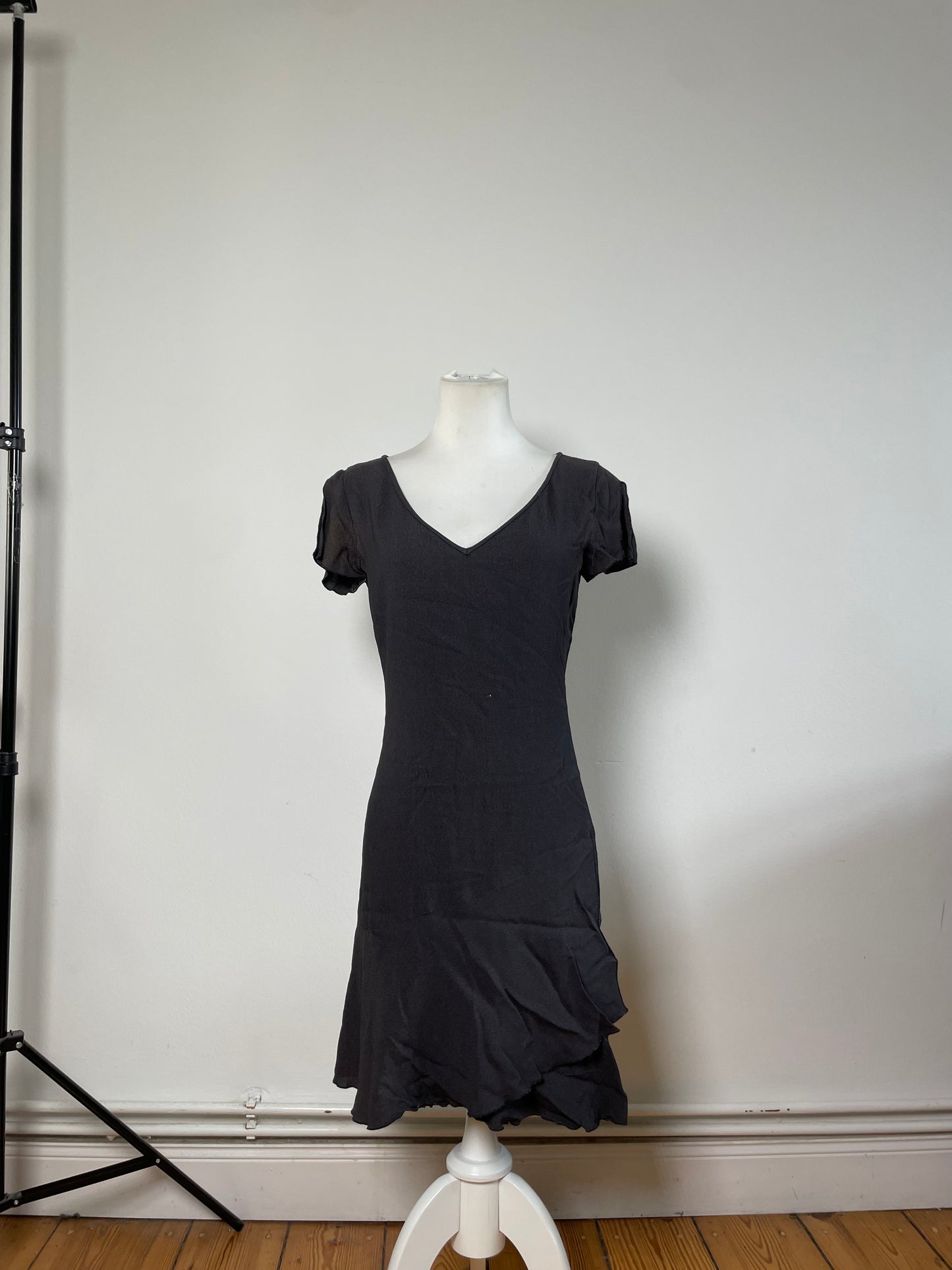 Vintage Emporio Armani Pleated Polyester Dress Dark Grey M