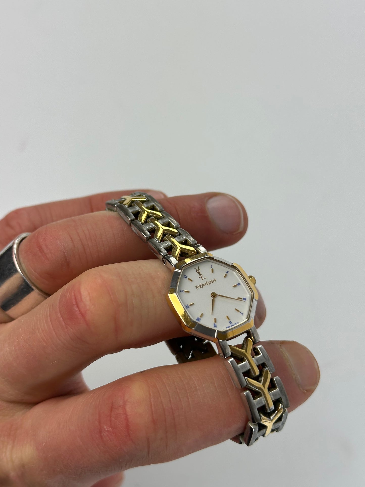 Vintage Yves Saint Laurent Two-Tone Quartz Watch Silver Gold