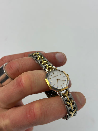 Vintage Yves Saint Laurent Two-Tone Quartz Watch Silver Gold
