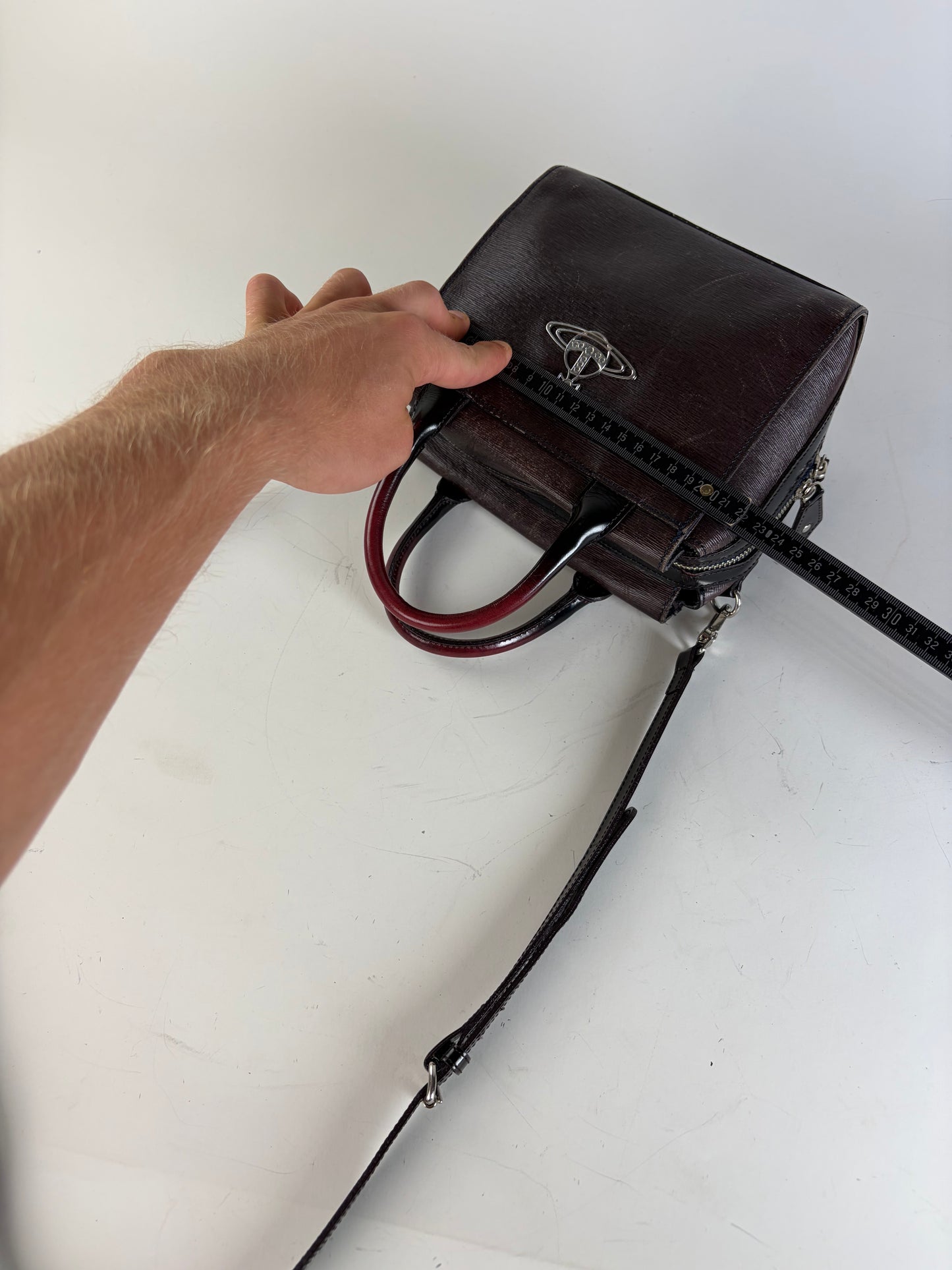 Vintage Vivienne Westwood Textured Leather Handbag Burgundy Black