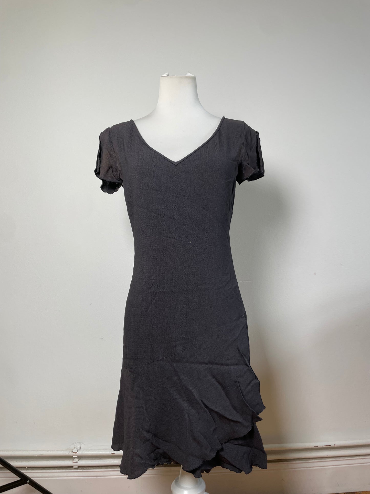 Vintage Emporio Armani Pleated Polyester Dress Dark Grey M