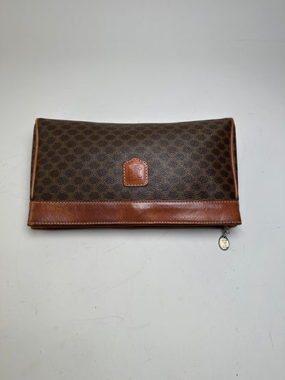 Vintage Celine Coated Canvas Clutch Bag Brown Tan Gold