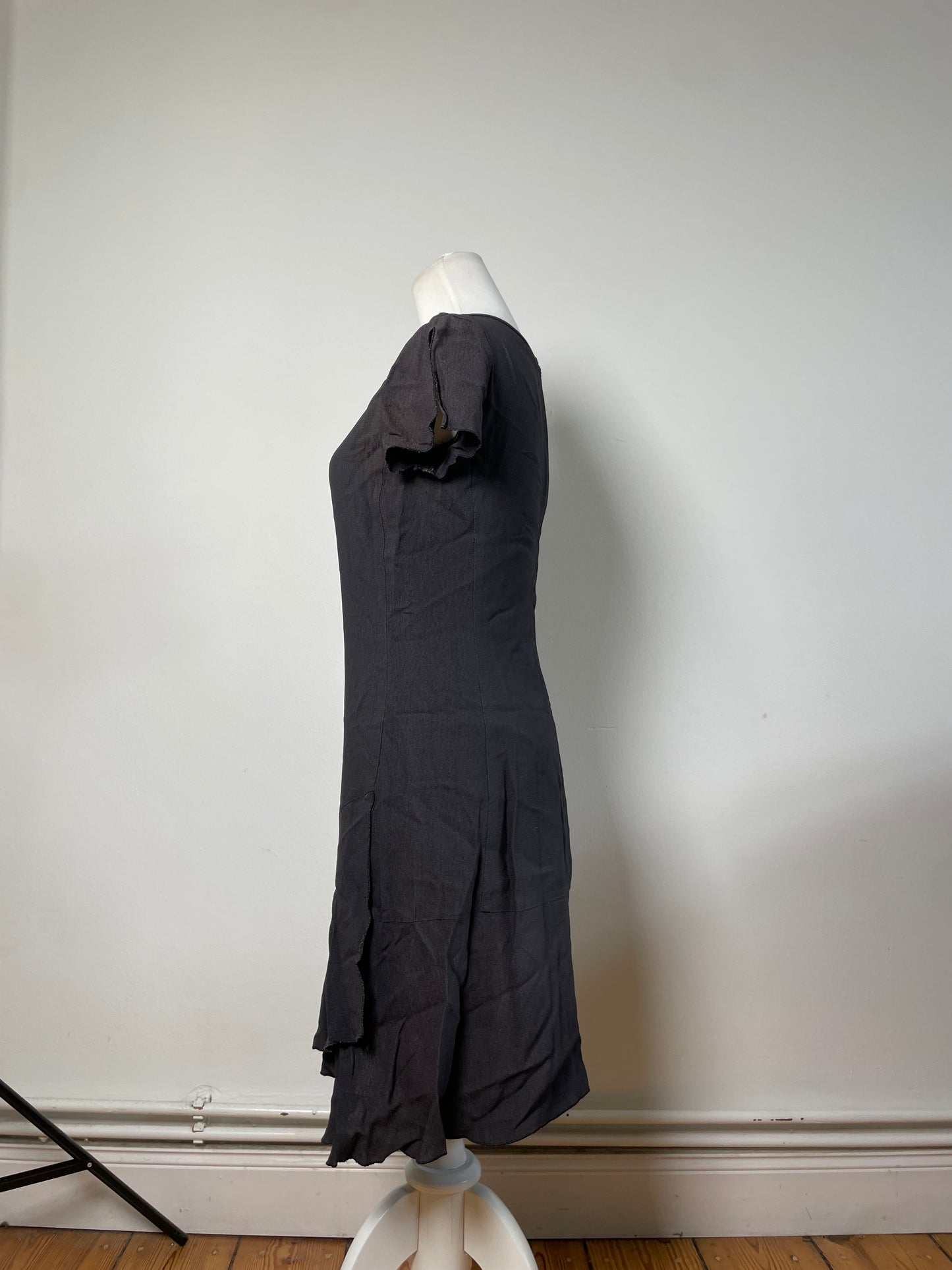 Vintage Emporio Armani Pleated Polyester Dress Dark Grey M