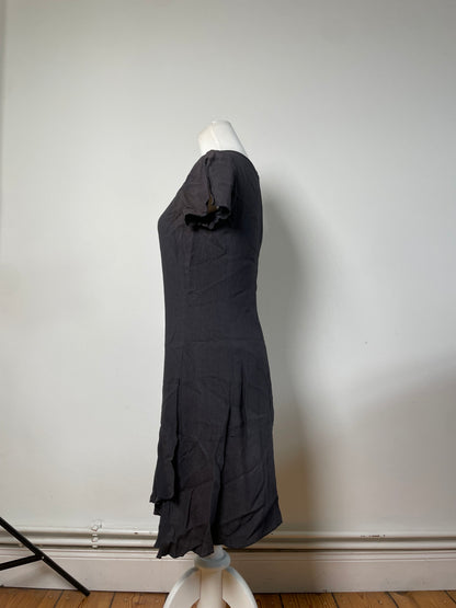 Vintage Emporio Armani Pleated Polyester Dress Dark Grey M