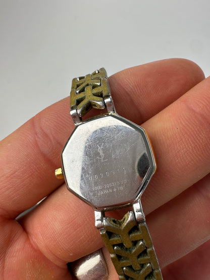Vintage Yves Saint Laurent Two-Tone Quartz Watch Silver Gold