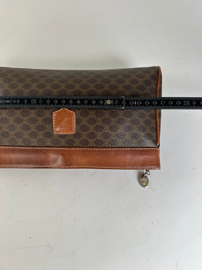 Vintage Celine Coated Canvas Clutch Bag Brown Tan Gold