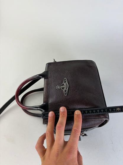 Vintage Vivienne Westwood Textured Leather Handbag Burgundy Black