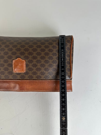 Vintage Celine Coated Canvas Clutch Bag Brown Tan Gold