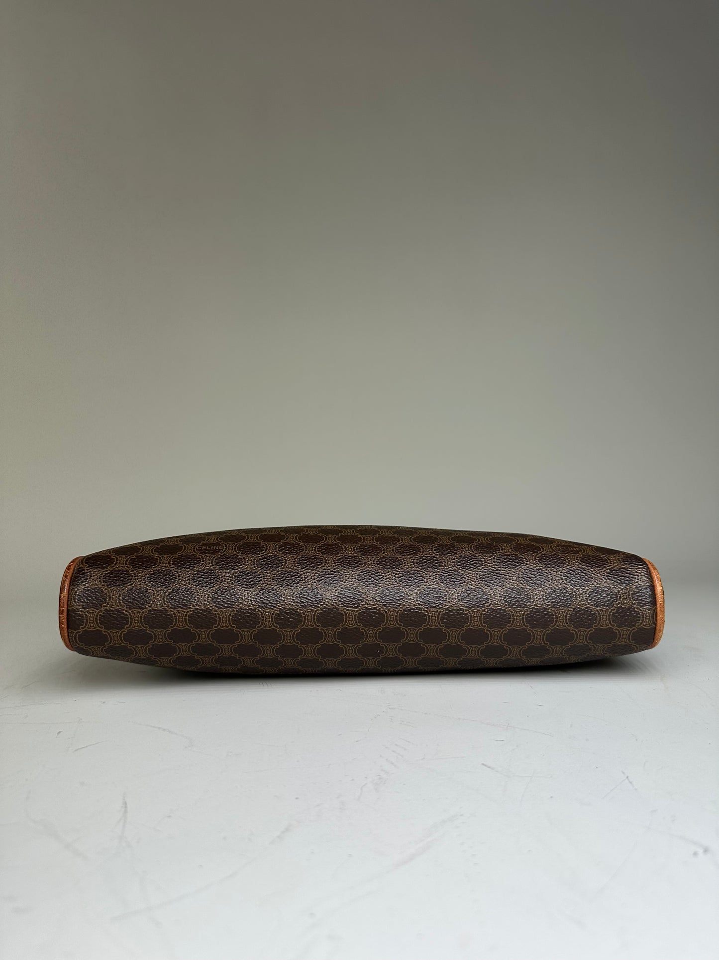 Vintage Celine Coated Canvas Clutch Bag Brown Tan Gold