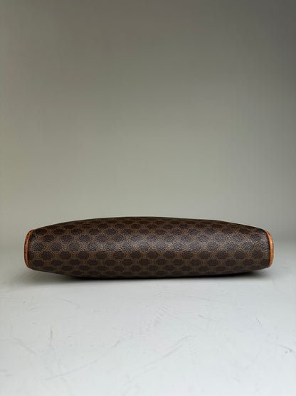Vintage Celine Coated Canvas Clutch Bag Brown Tan Gold