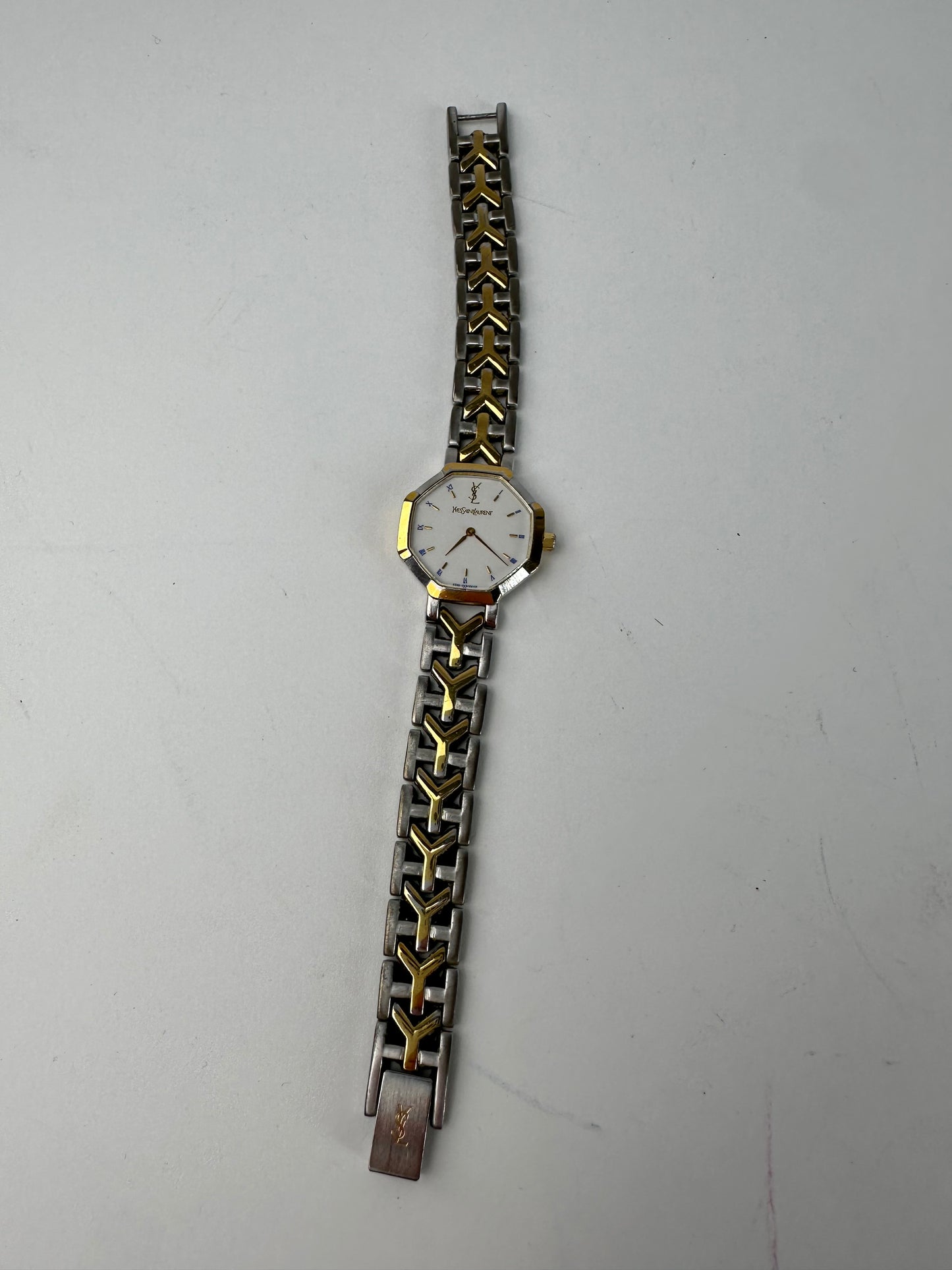 Vintage Yves Saint Laurent Two-Tone Quartz Watch Silver Gold
